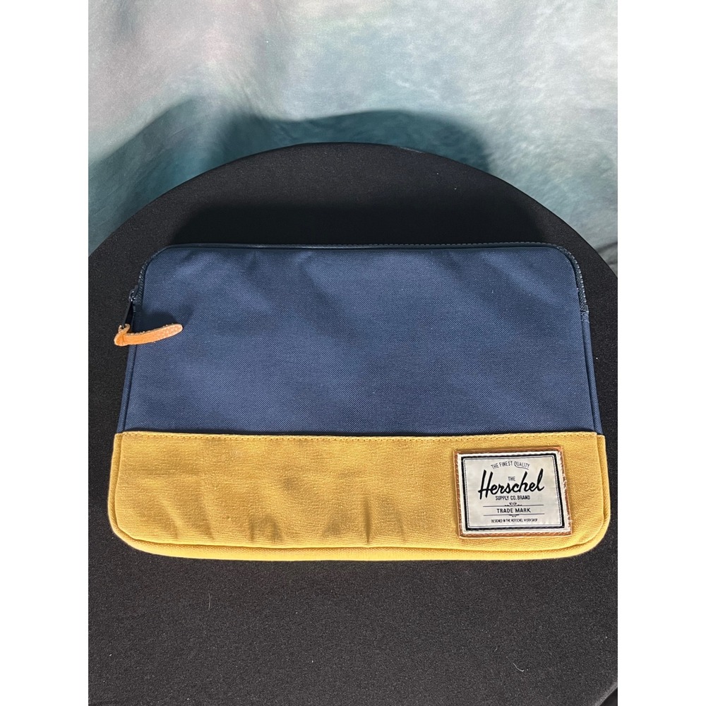 Herschel Supply Co Anchor Laptop Sleeve Navy Blue Mustard Yellow Canvas Case